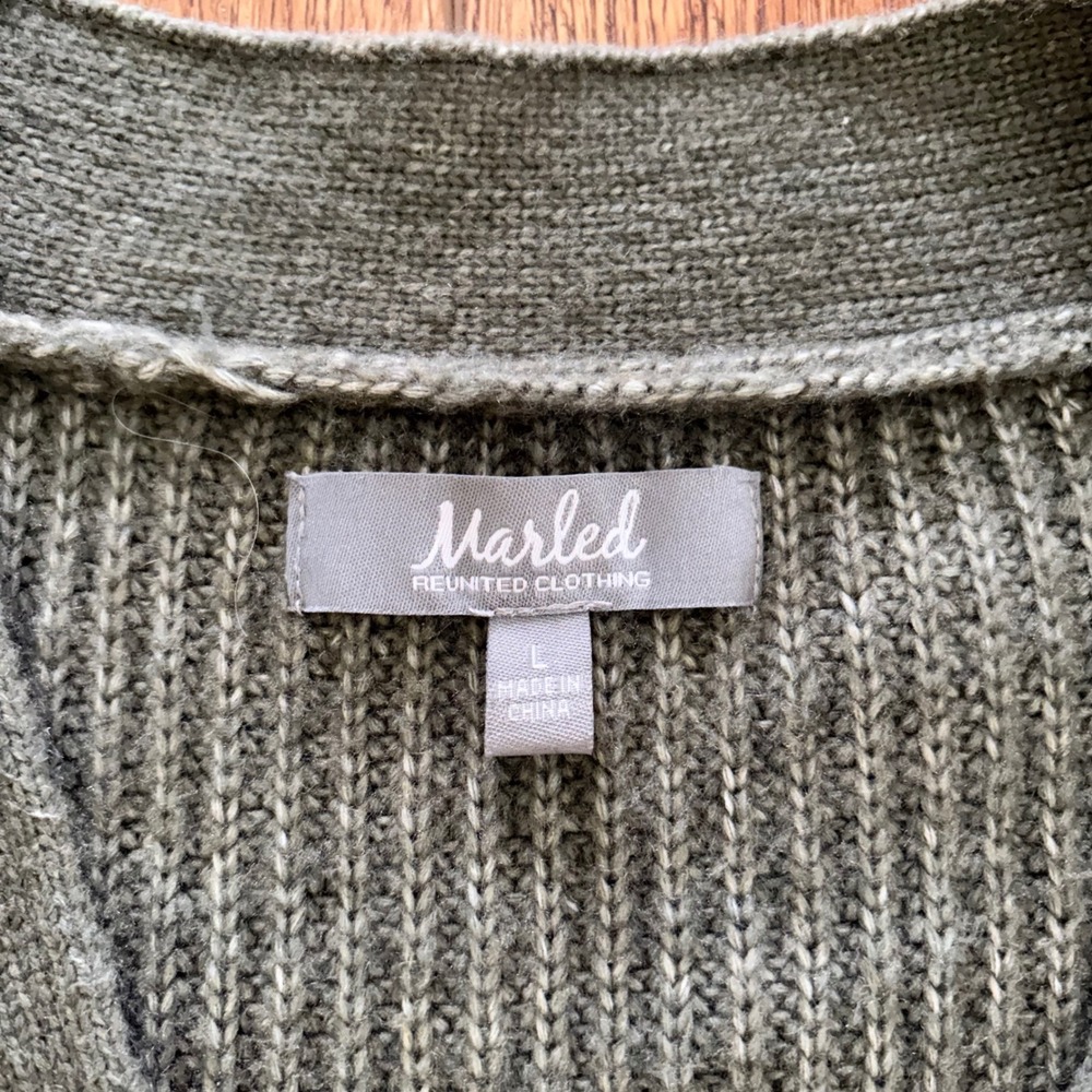 Marled Olive Green chunky knit sweater cardigan Button Front Women's Size L - Picture 9 of 9